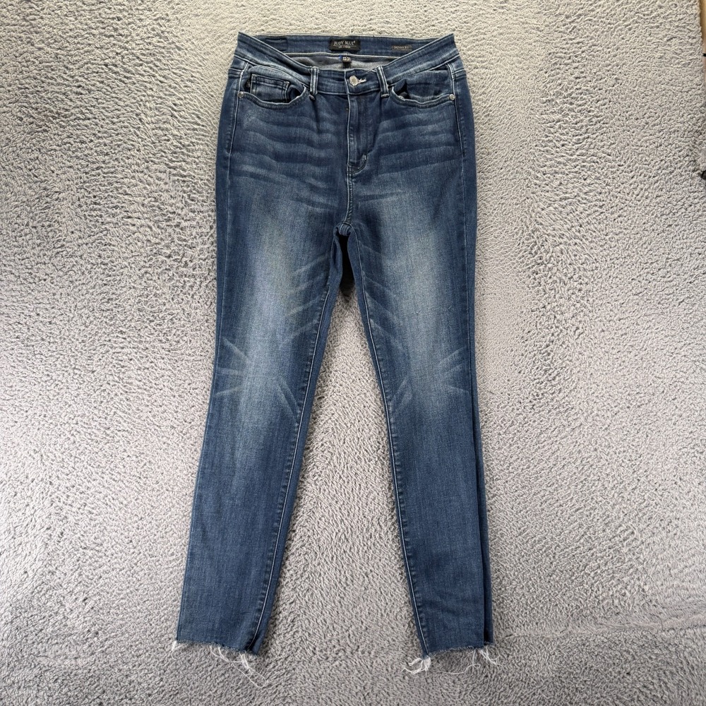 Judy Blue Jeans Women's 13 Blue Cotton Denim Skinny Leg Ankle Raw Hem Stretch
